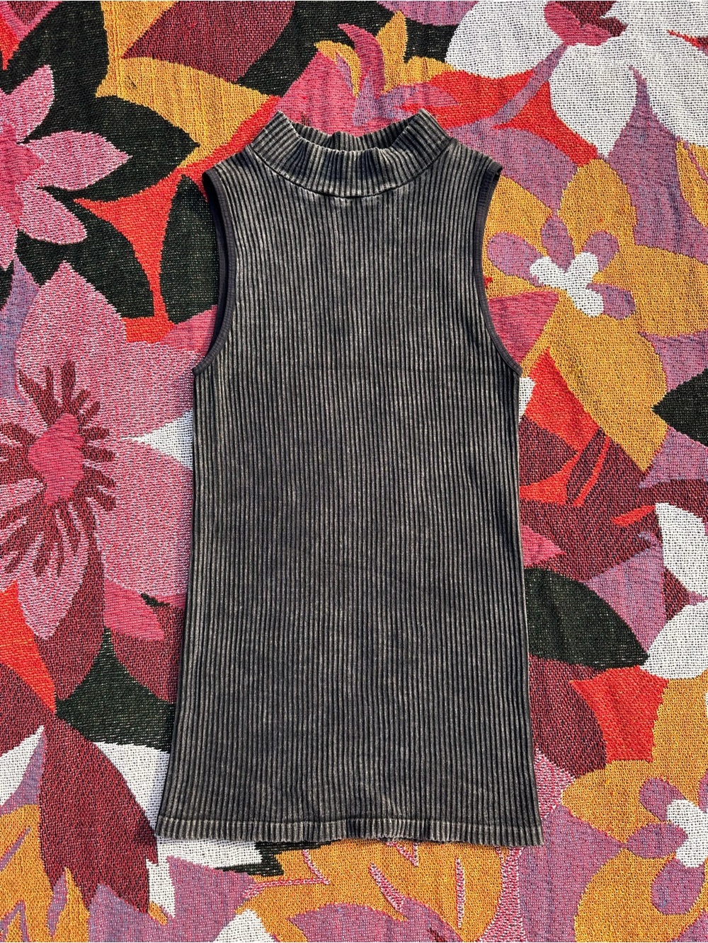 Free People Ribbed Sleeveless Mock Neck Tank - Charcoal